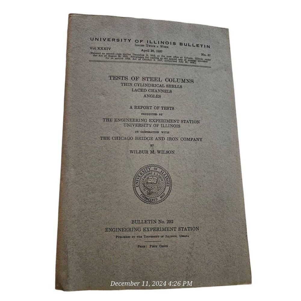 University of Illinois bulletin April 20 1937 vol. Xxxiv no. 67 tests of steel c